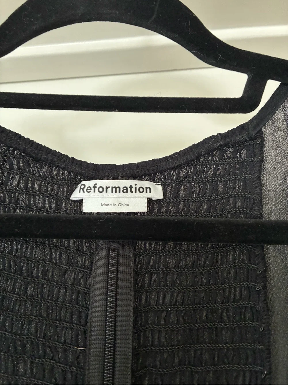 Reformation Black Sheer Puff-Sleeve Tie-Front Blouse